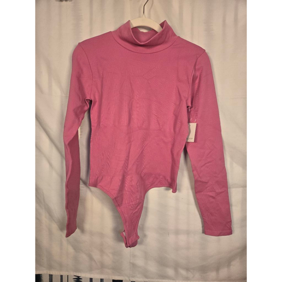 Women's MANGOPOP Pink Long Sleeve Turtleneck Bodysuit L - Picture 1 of 8